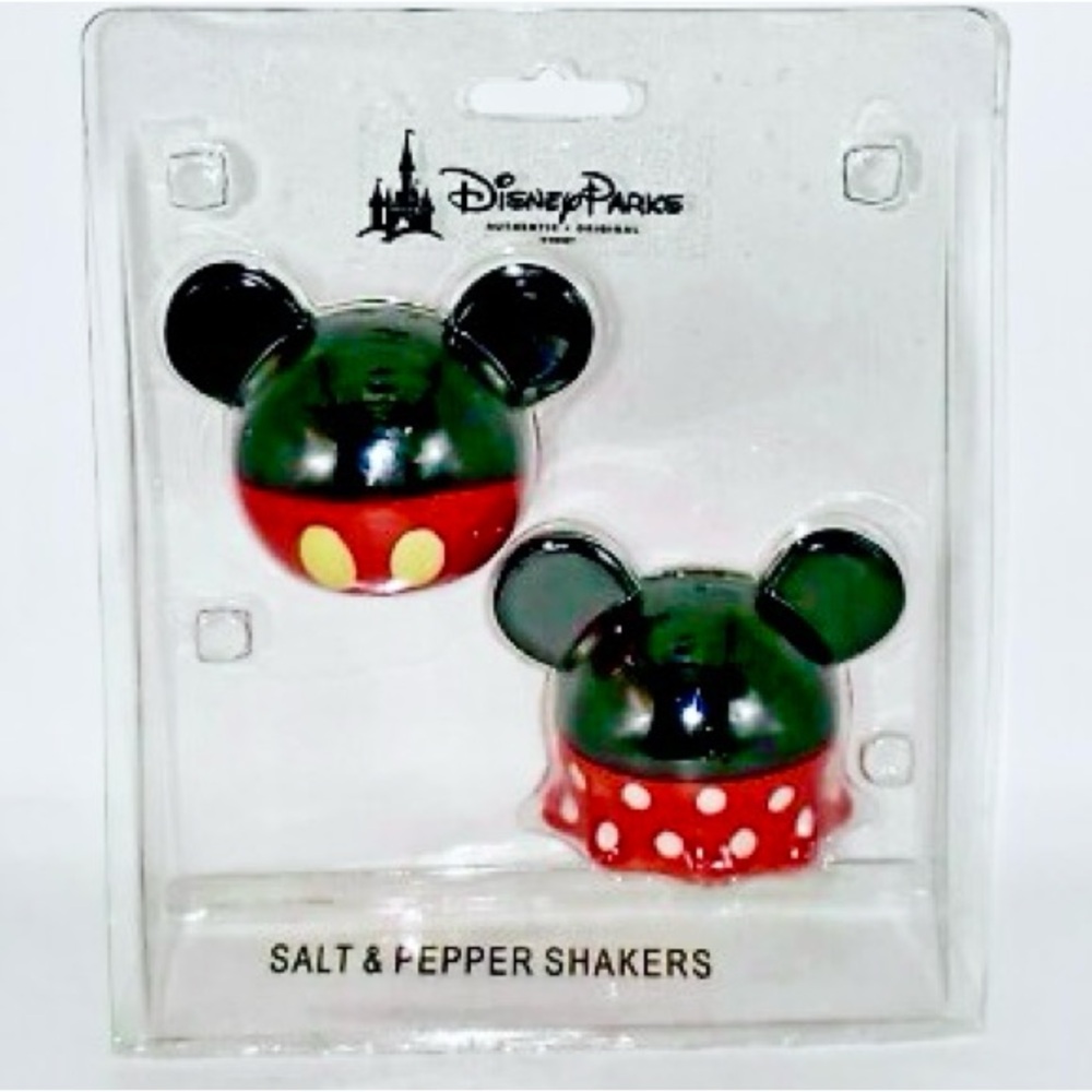DISNEY PARKS MICKEY & MINNIE MOUSE EAR SALT & PEPPER SHAKER SET